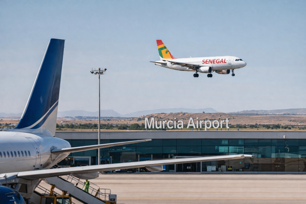 Pasajeros embarcando en un vuelo internacional desde Murcia con destino a Senegal